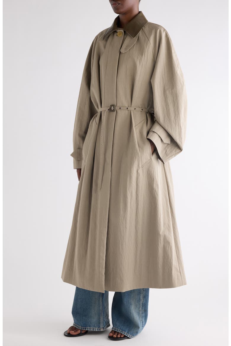 Belted Technical Cotton & Nylon Trench Coat, Alternate, color, KHAKI GREY