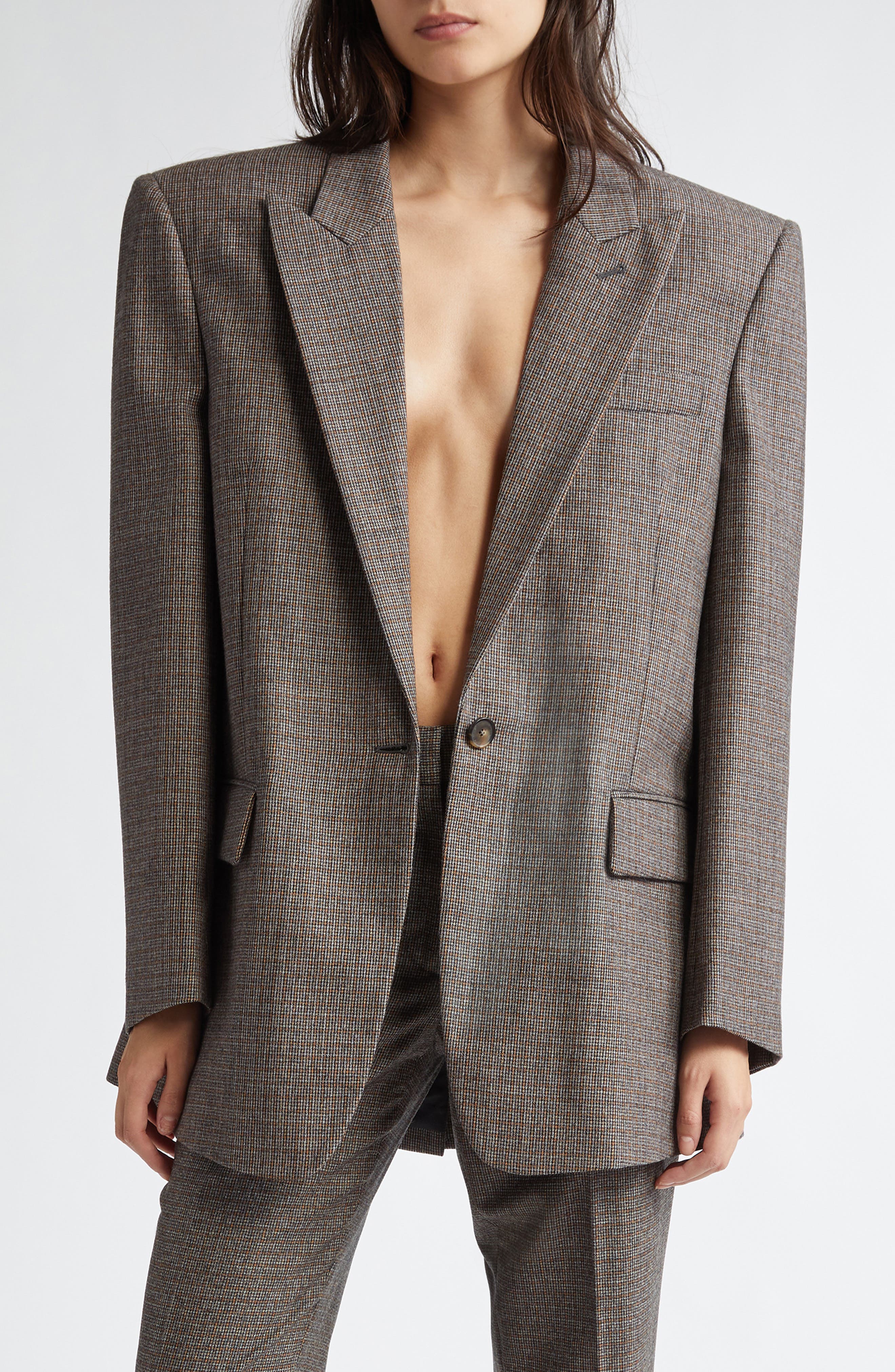 Stella McCartney Microhoundstooth Check Oversize Wool Blazer