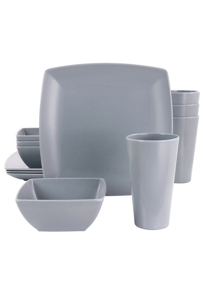 12 Piece Grayson Melamine Square Dinnerware Set, Main, color, Grey
