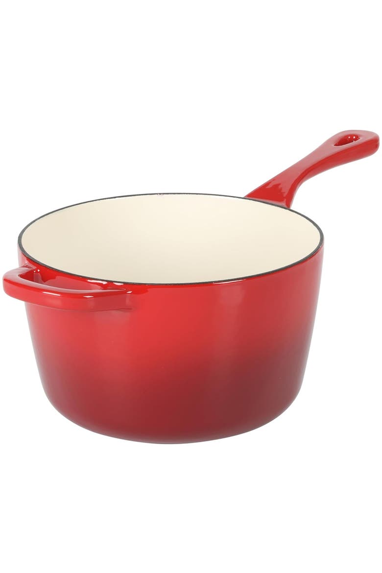 3 Quart Enameled Cast Iron Saucepan with Lid, Alternate, color, Red