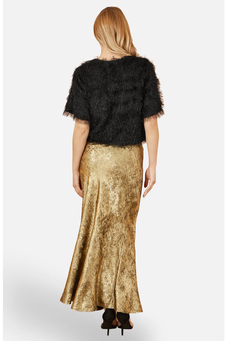 Satin Mid Rise Midi Skirt, Alternate, color, Gold