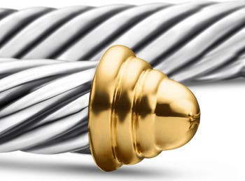 Classic Cable Bracelet in Sterling Silver with 14K Yellow Gold Domes, 5mm