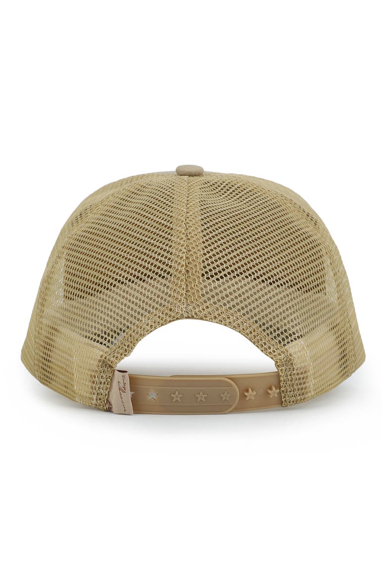 Embroidered Star Patch Mesh Panel Trucker Hat, Alternate, color, KHAKI/ BROWN
