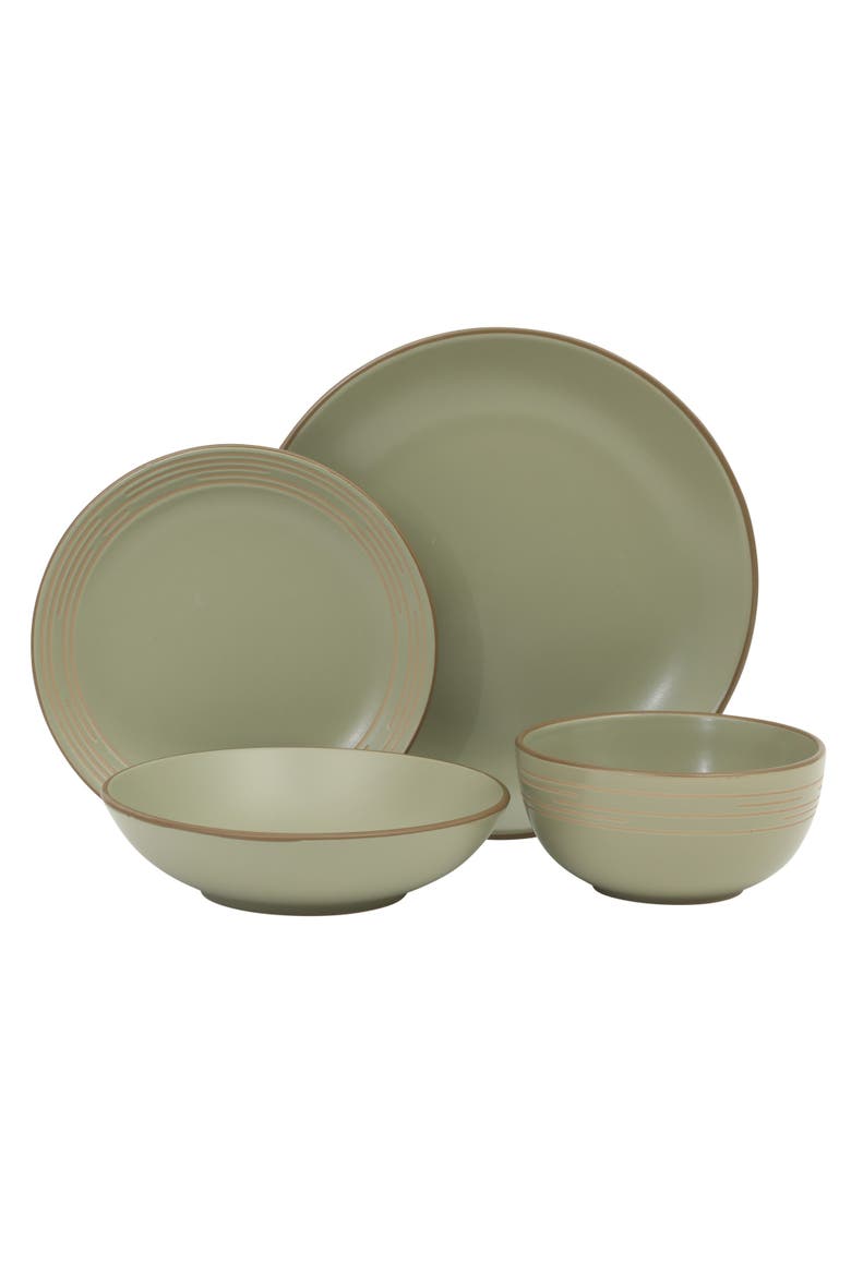 Chiswick House Stoneware Dinnerware Set with Embossed Rim, Alternate, color, Green
