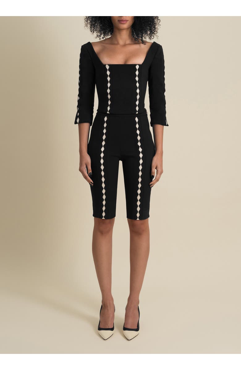 Contessa Mills Leo Stretch Sateen Diamond Capri Shorts, Main, color, Black Champagne