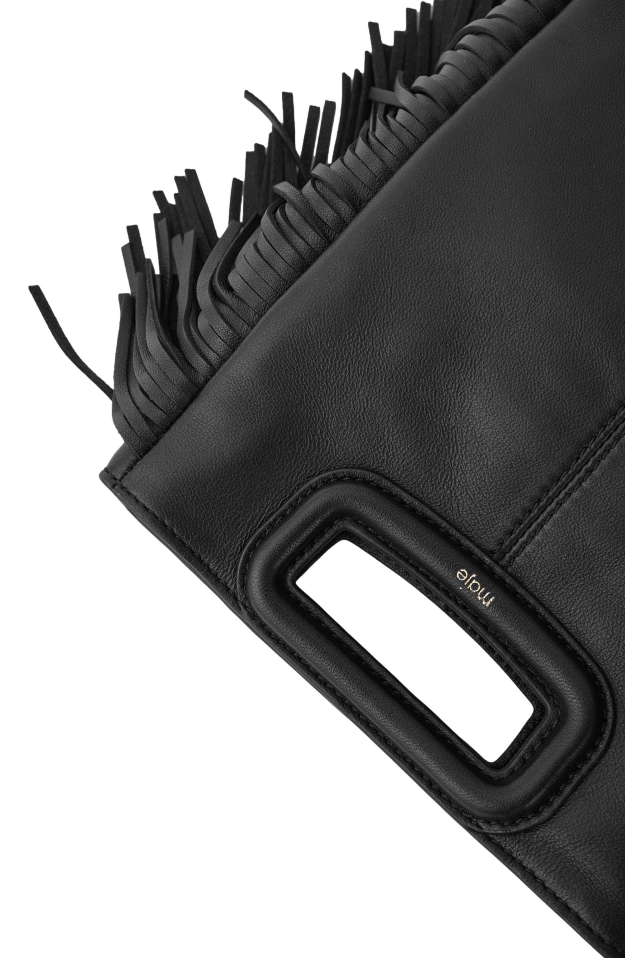 maje Smooth leather M bag with fringing, Alternate, color, Black