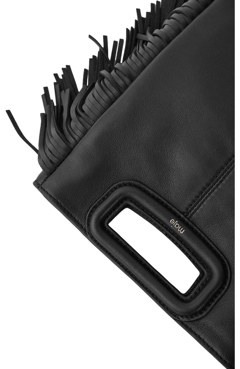 maje Smooth leather M bag with fringing, Alternate, color, Black