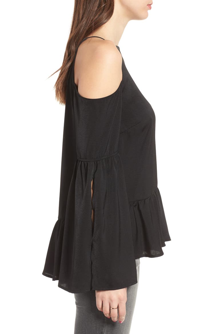 Bell Sleeve Cold Shoulder Top, Alternate, color, BLACK