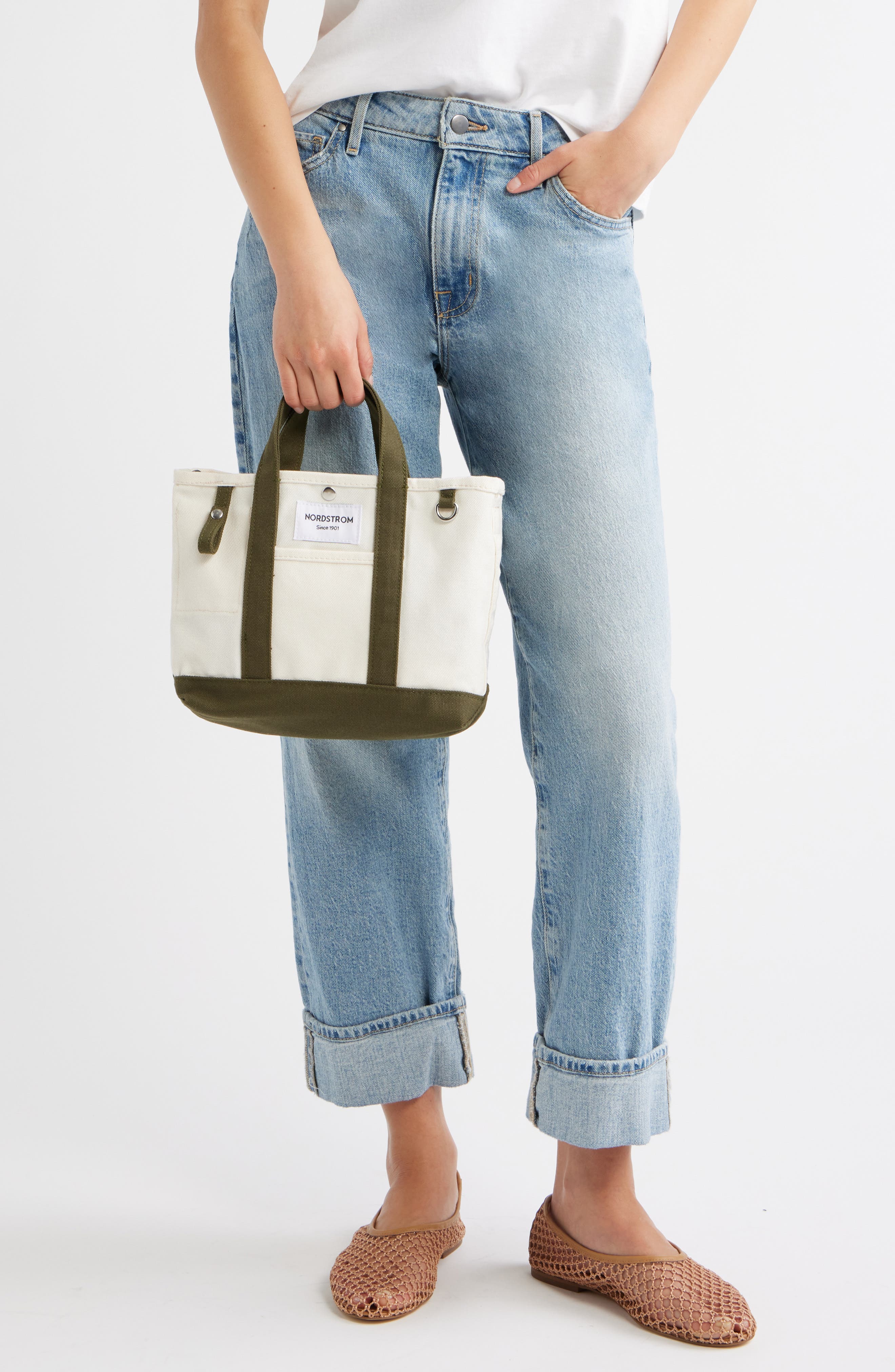 Small 125th Anniversary Structured Tote, Alternate, color, BEIGE BEACH- OLIVE NIGHT
