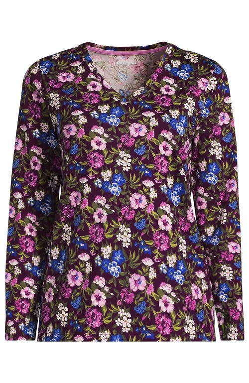 Lands' End Relaxed Supima Cotton Long Sleeve V-neck T-shirt In Blue