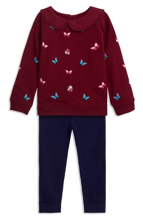 JOJO MAMAN BÉBÉ JOJO MAMAN BEBE BUTTERFLY EMBROIDERED SWEATSHIRT & LEGGINGS SET