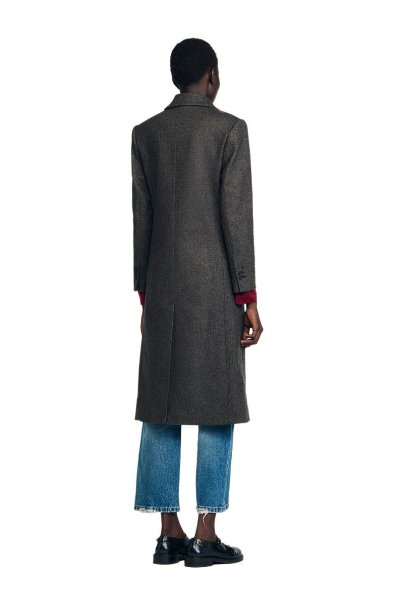 SANDRO Fitted double-breasted coat, Alternate, color, Dark Grey