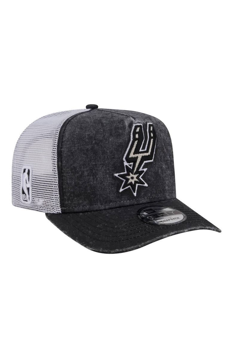 New Era Men's New Era  Black/White San Antonio Spurs Washed Meshback 9FIFTY Adjustable Hat, Alternate, color, 
