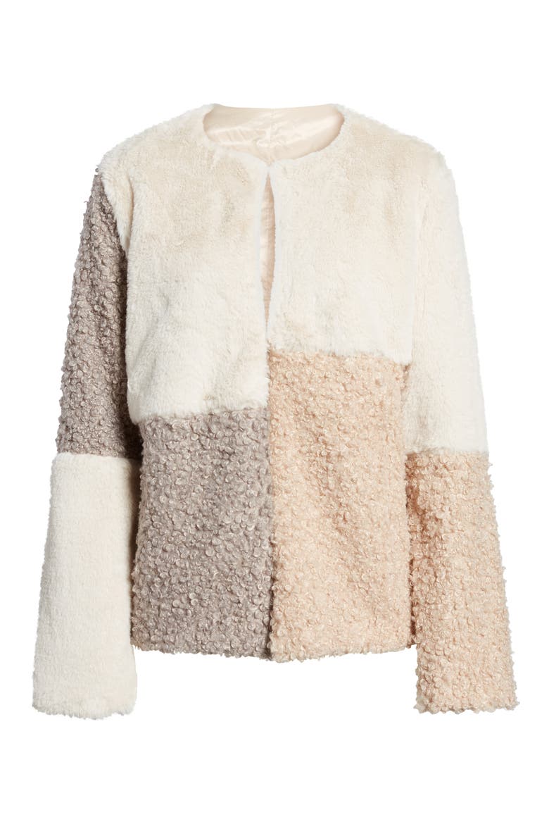 Patchwork Faux Fur Coat, Alternate, color, CREAM
