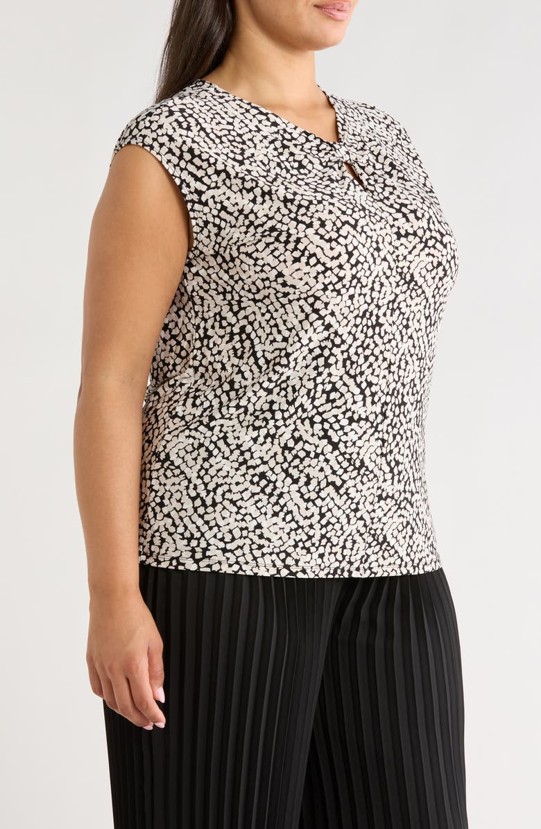 KASPER Dot Print Cap Sleeve Top, Alternate, color, Black Multi