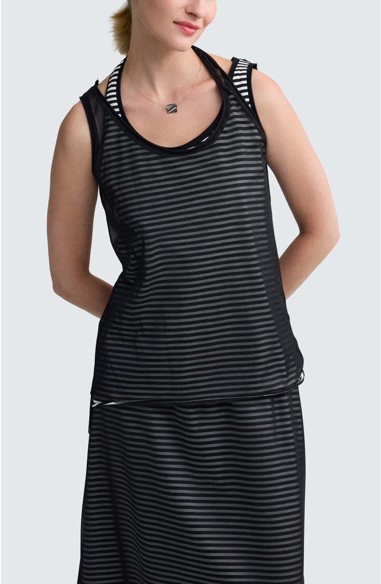 LUUKAA Rivka Striped Mesh Top, Main, color, Black Strip