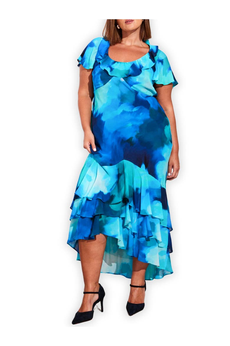 Scoop Neck Ruffle Dress, Alternate, color, Blue
