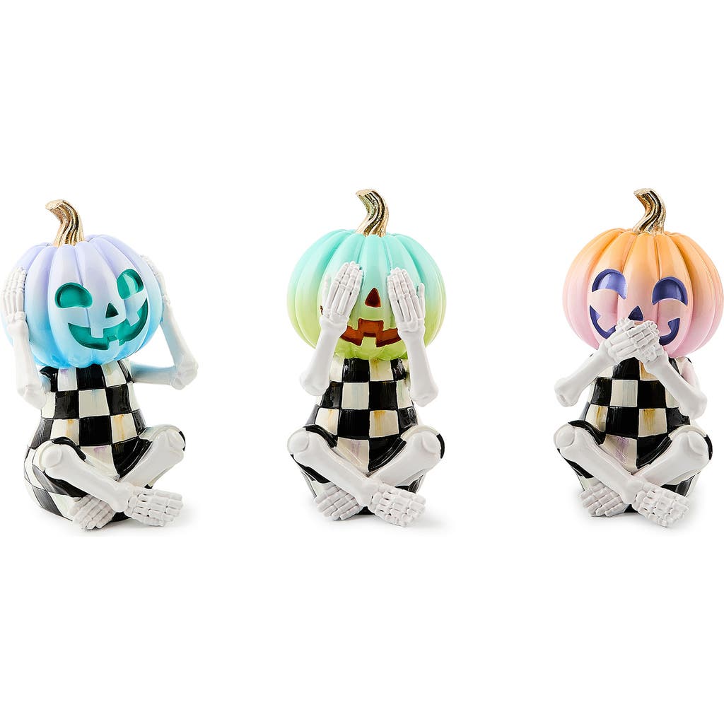 Mackenzie-childs Mackenzie Childs Trick Or Treat Check Pumpkin Set Of 3 Skeleton Figurines In Multi