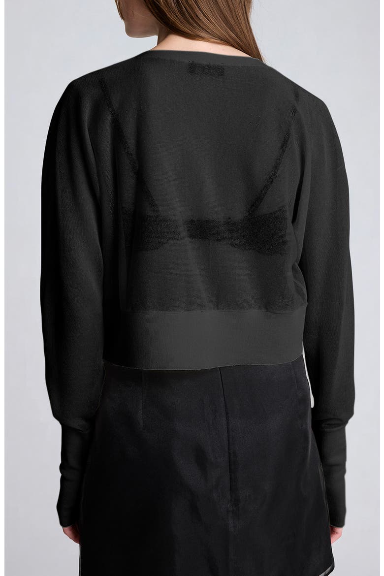 Crop Sheer Saddle Shoulder Cardigan, Alternate, color, BLACK