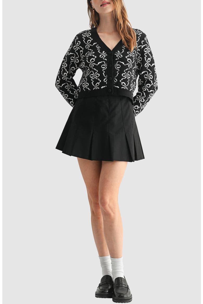 Bows Cotton Blend Crop Cardigan, Alternate, color, BLACK WHITE