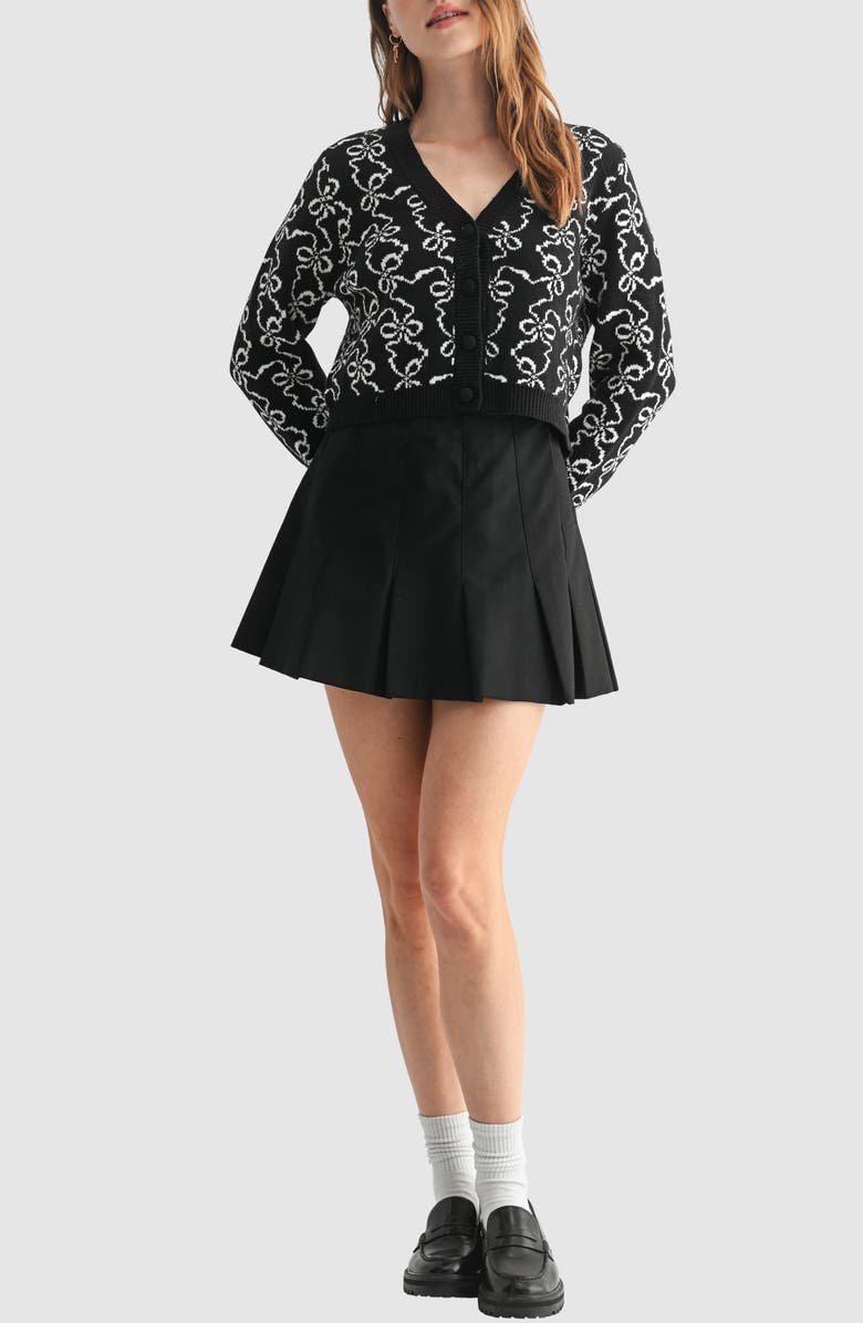 Lush Bows Cotton Blend Crop Cardigan, Alternate, color, Black White