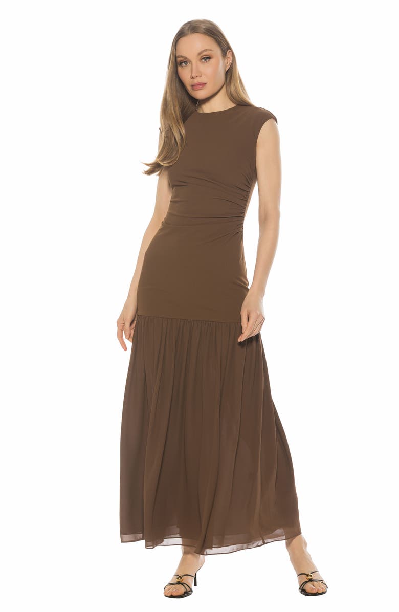Alexia Admor Caelen Cap Sleeve Drop Waist Maxi Dress, Alternate, color, Brown
