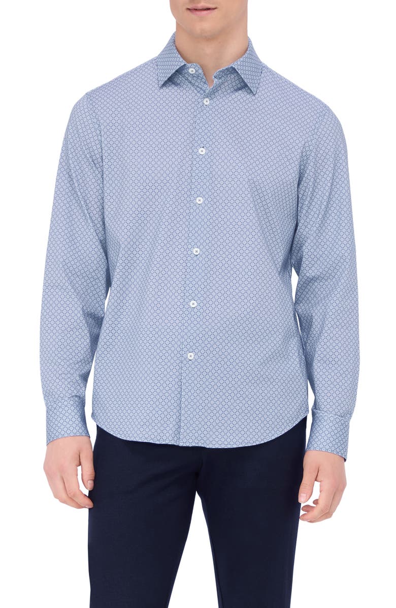 Bugatchi James OoohCotton<sup>®</sup> Print Button-Up Shirt, Main, color, Cobalt