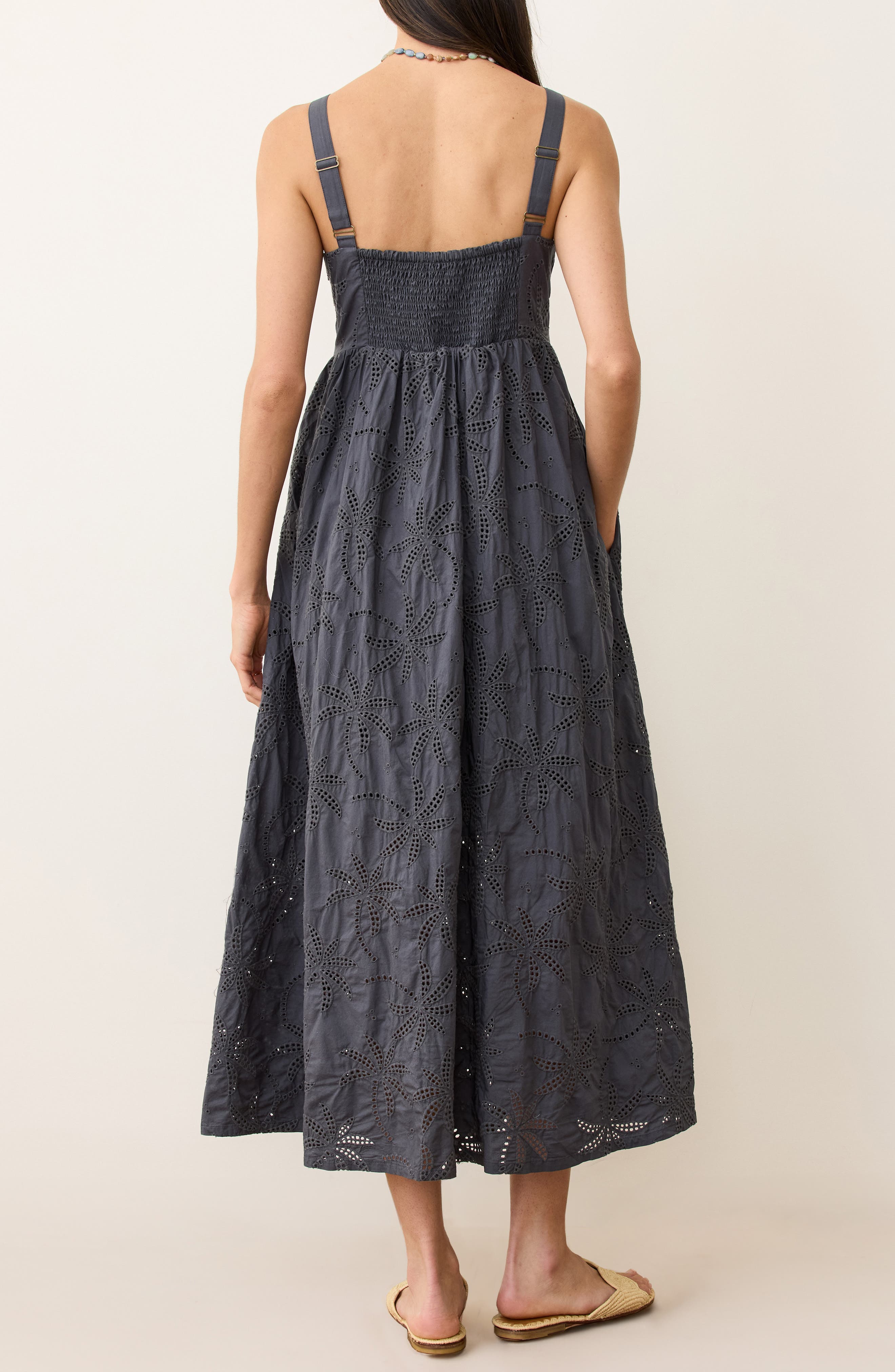 Marine Layer Rosette Eyelet Pima Cotton Midi Sundress (Women) | Nordstrom