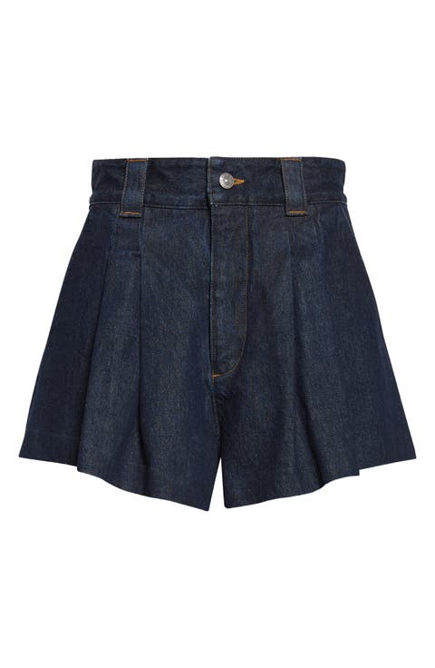 The Structural Pleated Denim Shorts