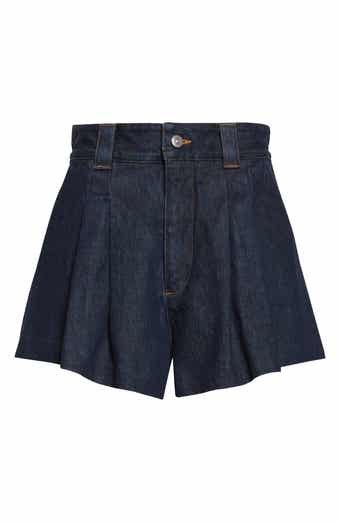 The Structural Pleated Denim Shorts