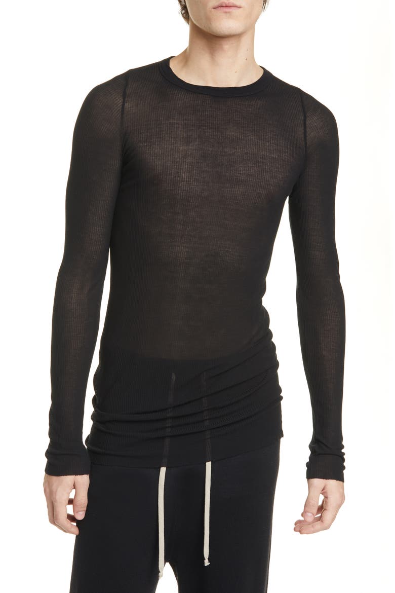 Ribbed Long Sleeve T-Shirt, Main, color, BLACK