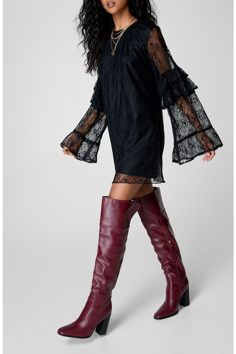 Long Sleeve Lace Minidress, Alternate, color, BLACK