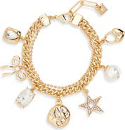 Open Edit Cultured Pearl & Crystal Charm Bracelet