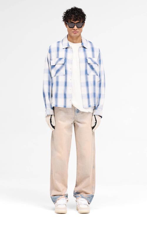 Represent Blue Shirt With Classic Collar And All-over Check Motif In Mid Blue