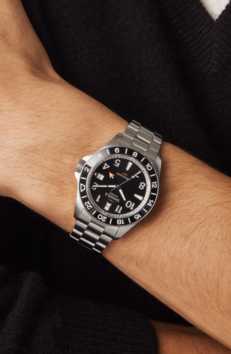 Shinola Monster GMT Automatic Bracelet & Webbing Strap Watch, 40mm, Alternate, color, Black