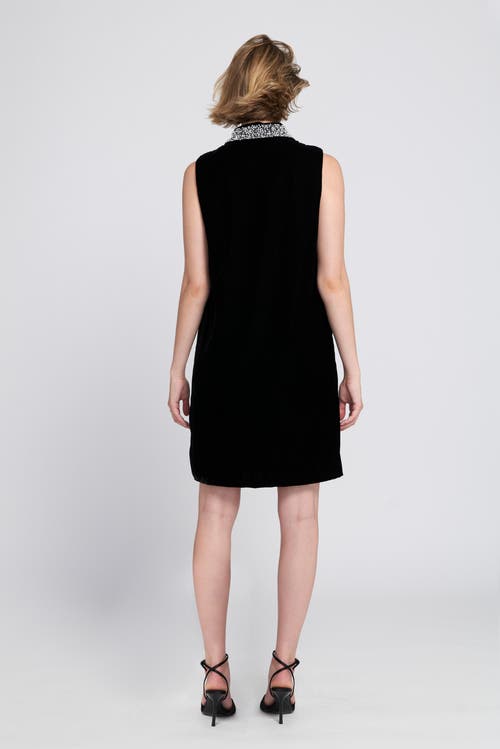 Elle Collection Beaded Collar Velvet Dress Slip In Black
