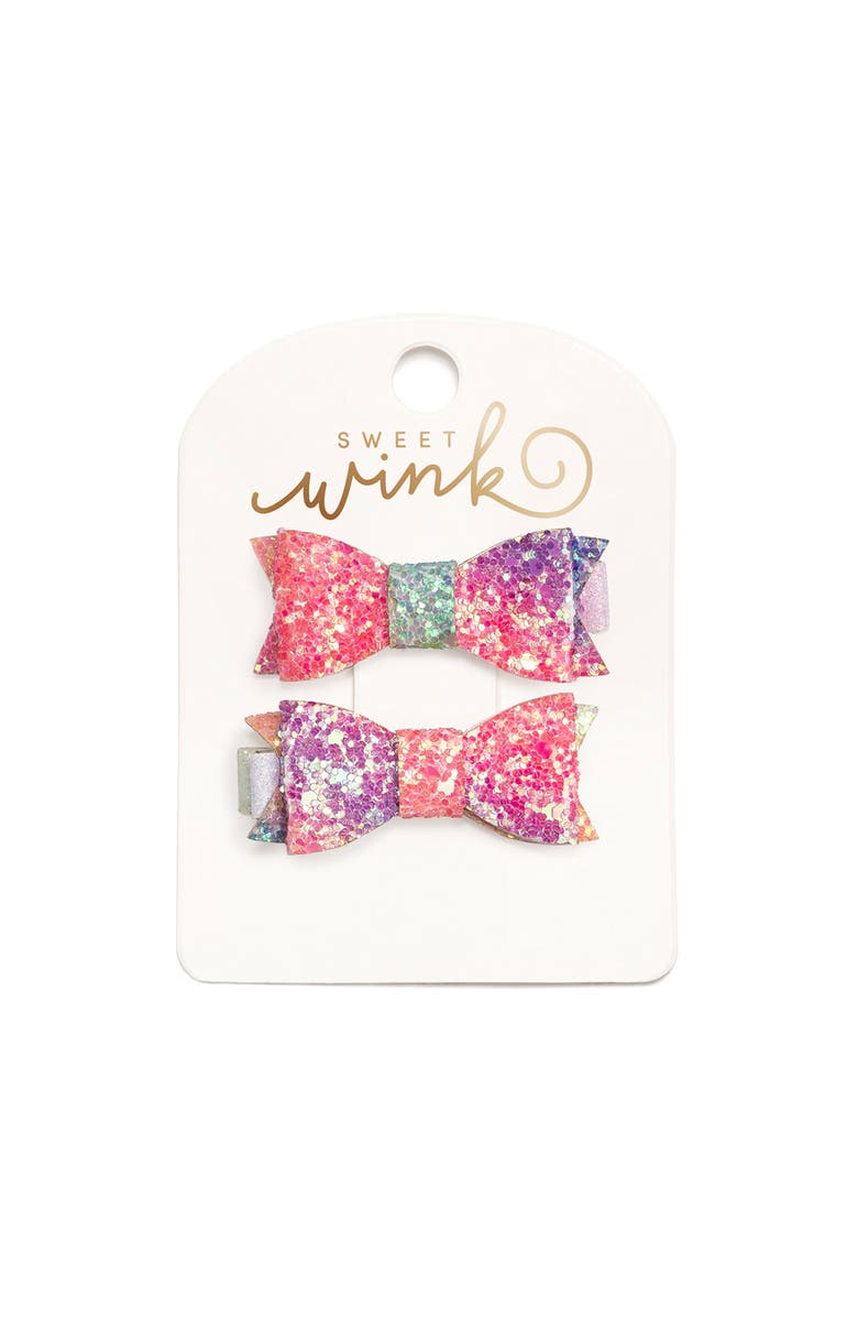Sweet Wink Rainbow Ombre Bow Clip Set, Main, color, Multicolor