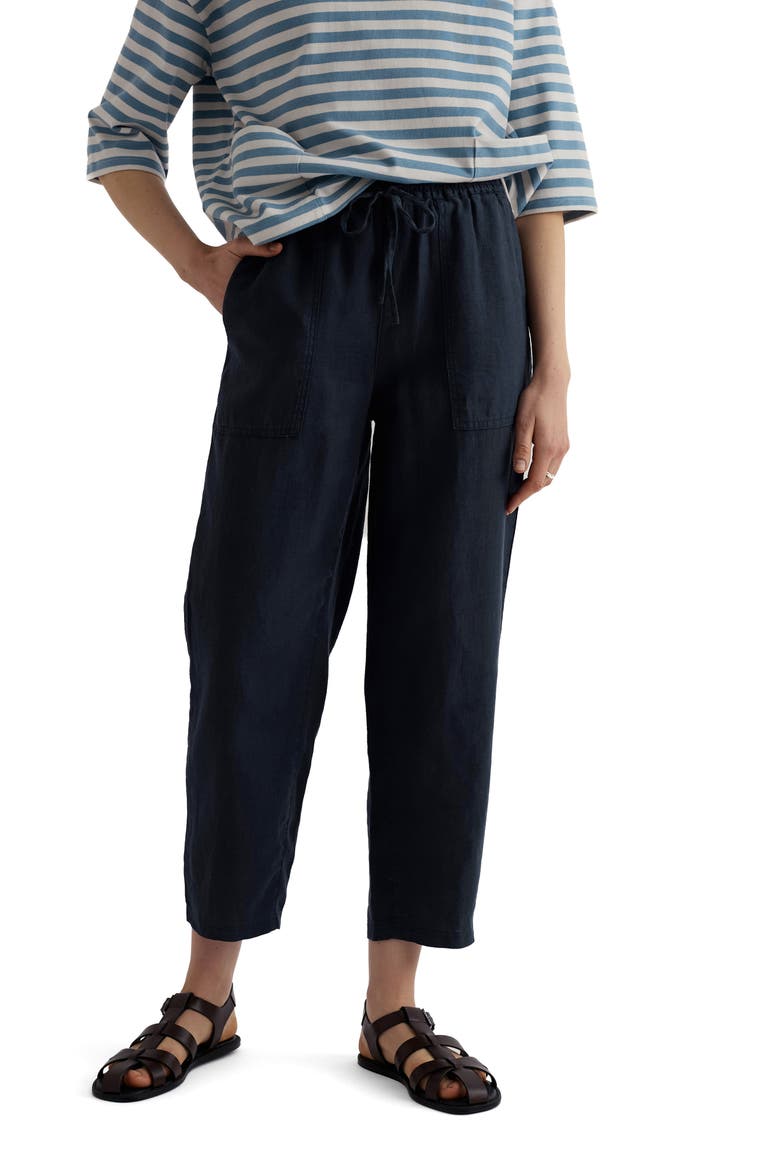 Sholl Drawstring Tapered Linen Twill Pants, Main, color, MARITIME