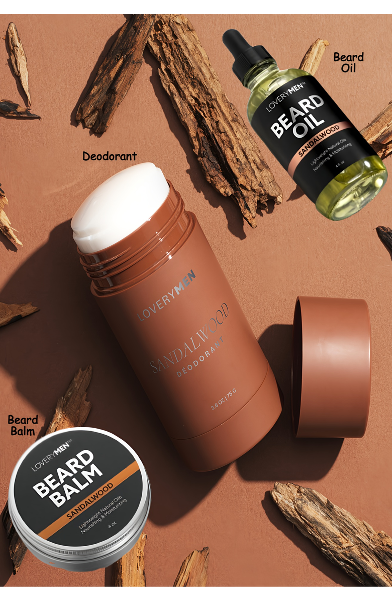 Lovery Sandalwood Grooming Set - Beard Oil, Balm & Deodorant Trio, Alternate, color, NO COLOR