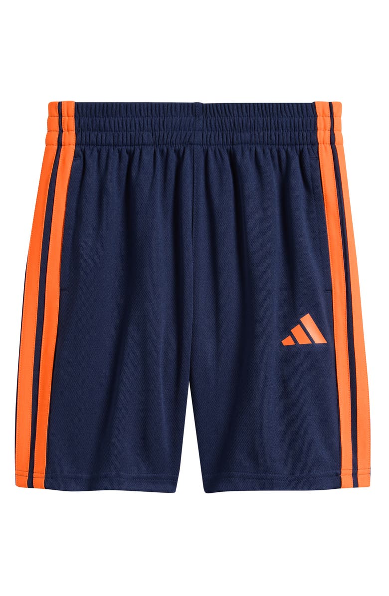 adidas Kids' Essentials 3-Stripes Mesh Shorts, Main, color, Navy/ Bright Orange