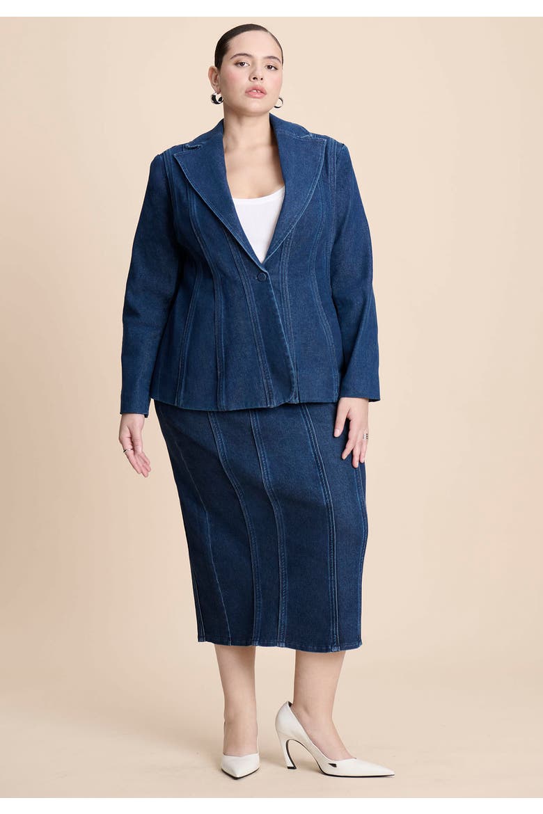 Seamed Denim Peplum Blazer, Alternate, color, MEDIUM WASH