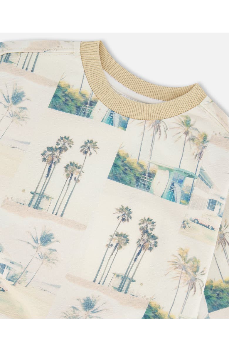 Deux par Deux Boy's Printed Pullover Sweatshirt Beige Palm Tree And Teal, Alternate, color, 