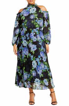 City Chic Promise Floral Cold Shoulder Long Sleeve Maxi Dress