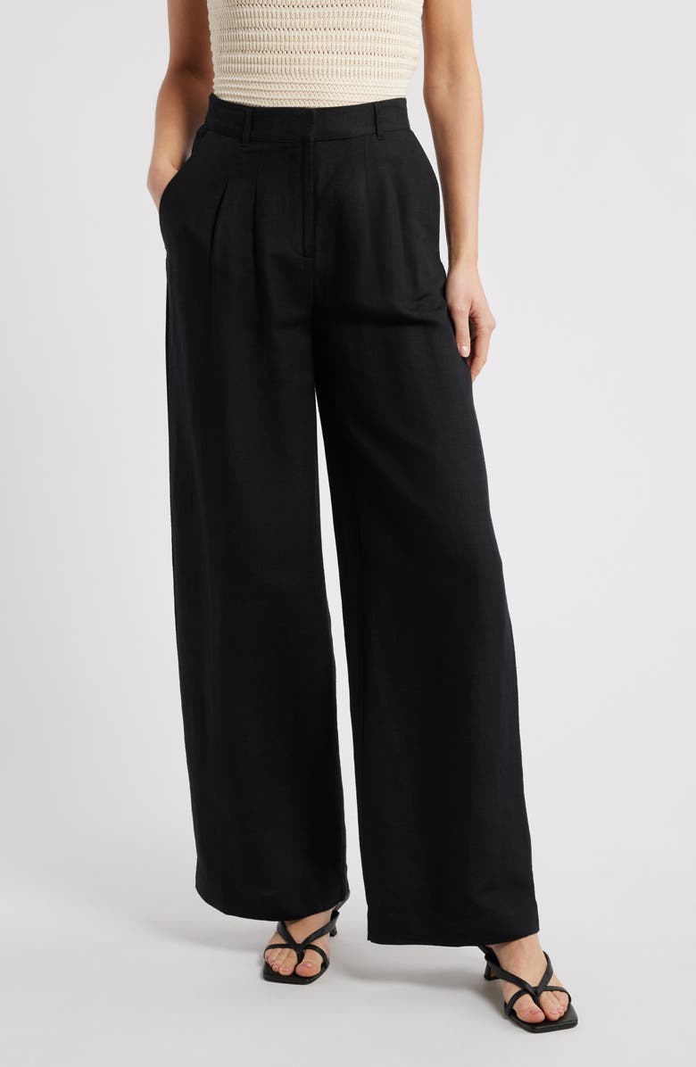 French Connection Birdie Wide Leg Linen Blend Pants, Main, color, 