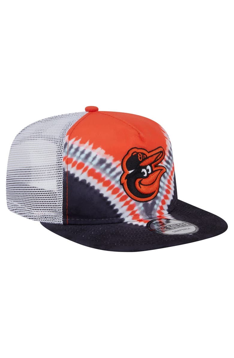 New Era Men's New Era Baltimore Orioles Tie-Dye Golfer Trucker Adjustable Hat, Alternate, color, Black