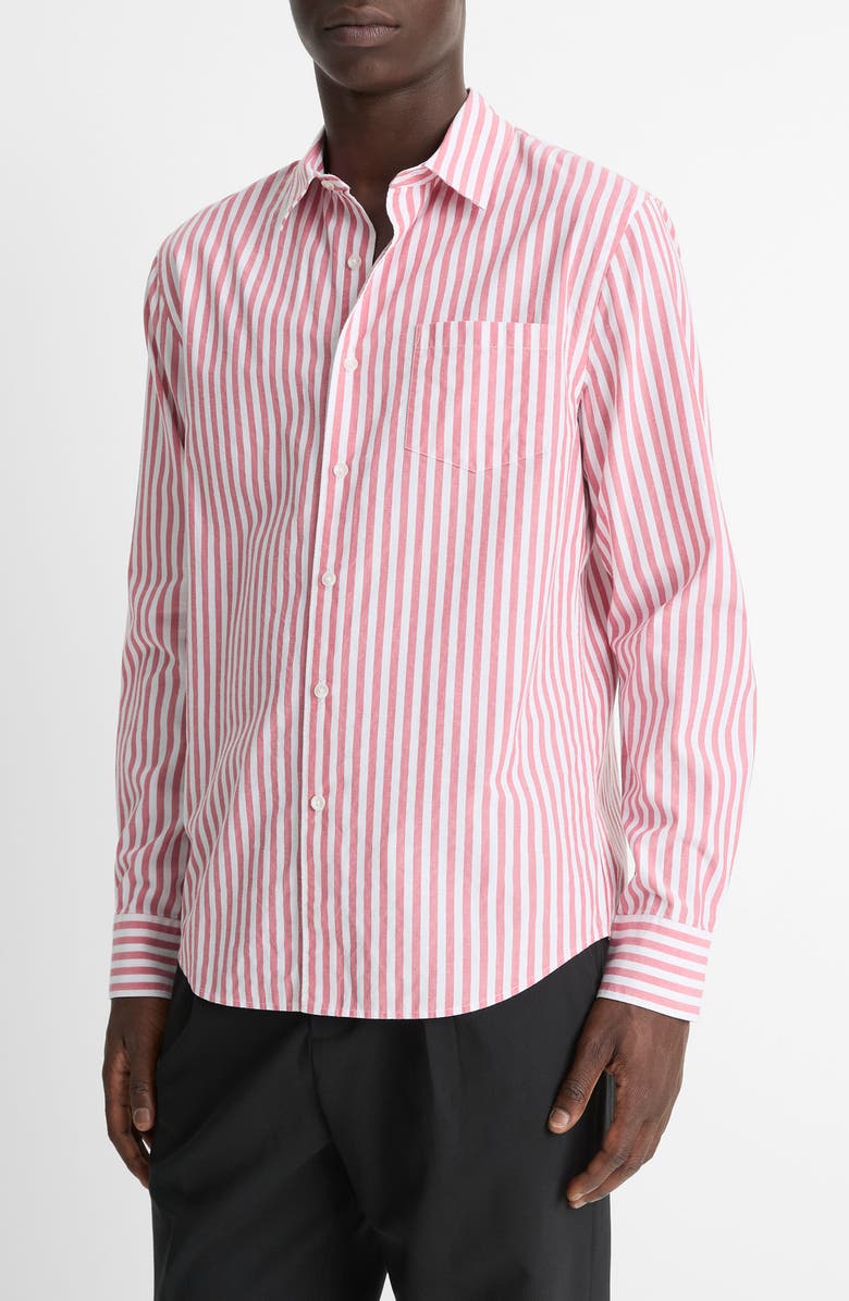 Vince Stripe Classic Fit Button-Up Shirt, Alternate, color, Coral Red/ Optic White