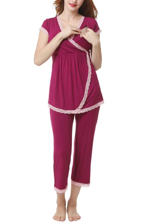 Kimi & Kai Cindy Maternity/nursing  Pajamas Set In Deep Berry