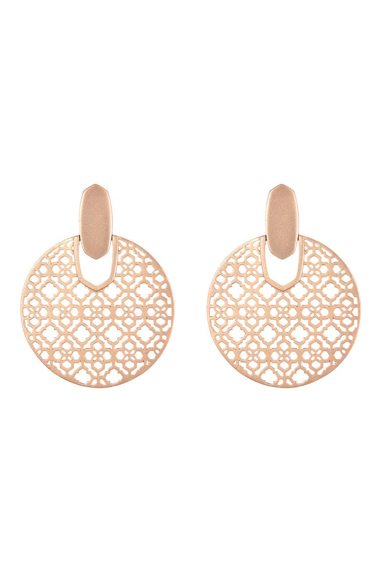 Didi 14K Rose Gold Plated Brass Filigree Disc Earrings, Main, color, ROSE GOLD FILIGREE