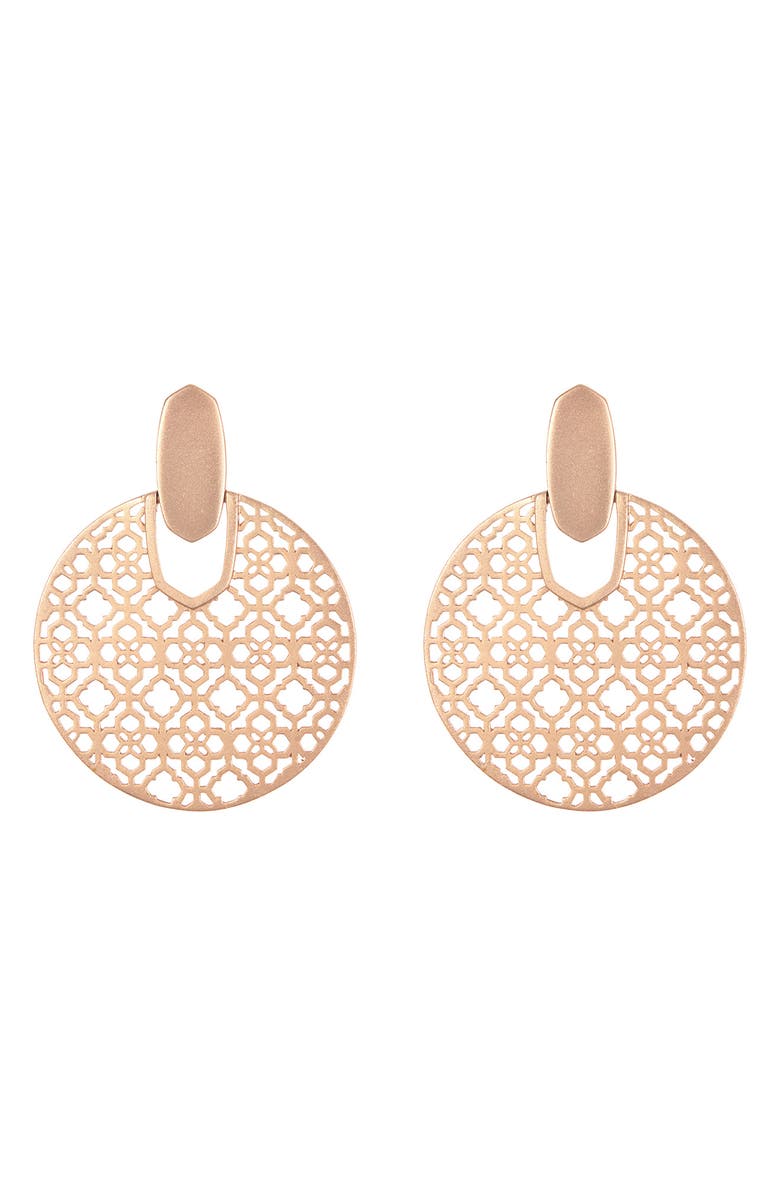Kendra Scott Didi 14K Rose Gold Plated Brass Filigree Disc Earrings, Main, color, 