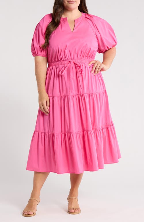 Anne Klein Plus Size Puff-sleeve Tiered Midi Dress In Burgundy